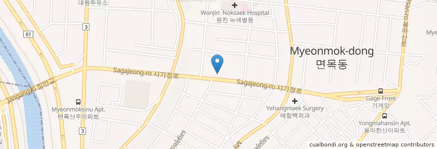Mapa de ubicacion de 한국양계농협 en Corea Del Sud, Seul, 중랑구, 면목3·8동.