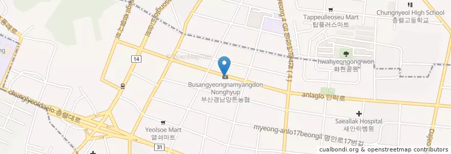 Mapa de ubicacion de Busangyeongnamyangdon Nonghyup en South Korea, Busan, Dongnae-Gu, Allak-Dong.