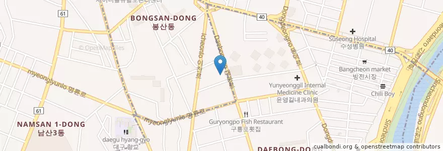 Mapa de ubicacion de 동대구농협 en Südkorea, Daegu, Jung-Gu, Daebong-Dong.