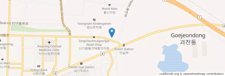 Mapa de ubicacion de 반야월농협 en 대한민국, 대구, 동구, 안심동.