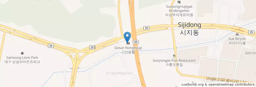 Mapa de ubicacion de 고산농협 en Corée Du Sud, Daegu, 수성구, 고산동.