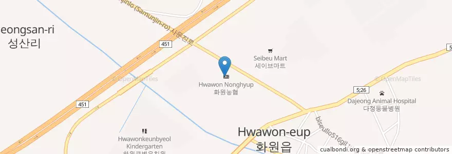 Mapa de ubicacion de 화원농협 en كوريا الجنوبية, ديغو, 달성군, 화원읍.