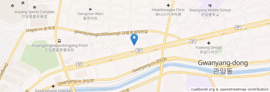 Mapa de ubicacion de 안양농협 en کره جنوبی, گیونگی-دو, 안양시, 동안구, 관양동, 비산동.