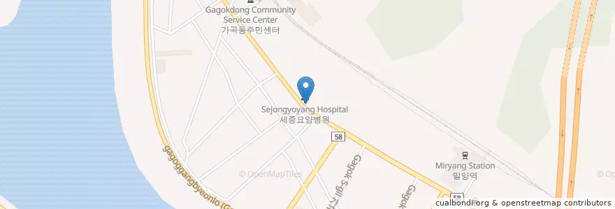 Mapa de ubicacion de 밀양농협 en 대한민국, 경상남도, 밀양시.