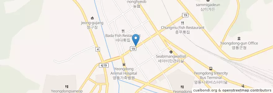 Mapa de ubicacion de 영동농협 en Республика Корея, Чхунчхон-Пукто, 영동군.