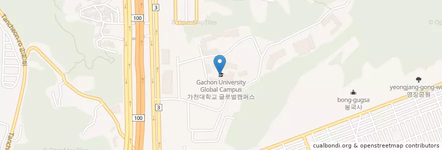 Mapa de ubicacion de 가천대학교 글로벌캠퍼스 en 대한민국, 경기도, 수정구.