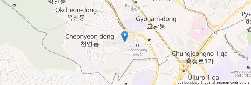 Mapa de ubicacion de Methodist Theological University en South Korea, Seoul, Seodaemun-Gu, Cheonyeon-Dong.