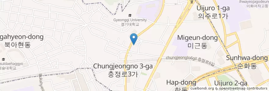 Mapa de ubicacion de 경기대학교 사회교육원 en كوريا الجنوبية, سول, 서대문구, 충현동.