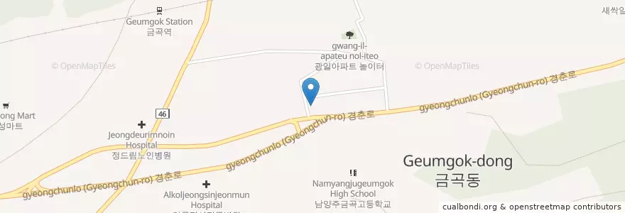 Mapa de ubicacion de 한국방송통신대학교 en 대한민국, 경기도, 남양주.