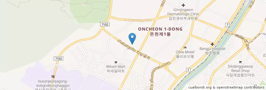 Mapa de ubicacion de 한국방송통신대학교 en Coreia Do Sul, Busan, 동래구, 온천동.