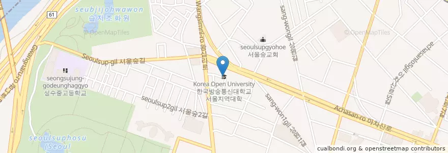Mapa de ubicacion de 한국방송통신대학교 서울지역대학 en Korea Selatan, 서울, 성동구, 성수1가1동.