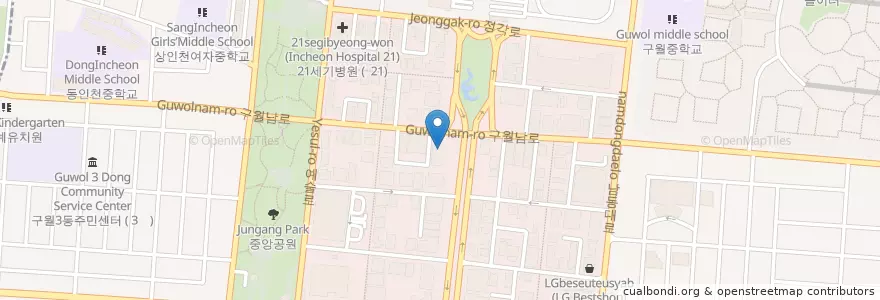 Mapa de ubicacion de 한국방송통신대학교 인천지역대학 en Güney Kore, 인천, 남동구, 구월동.