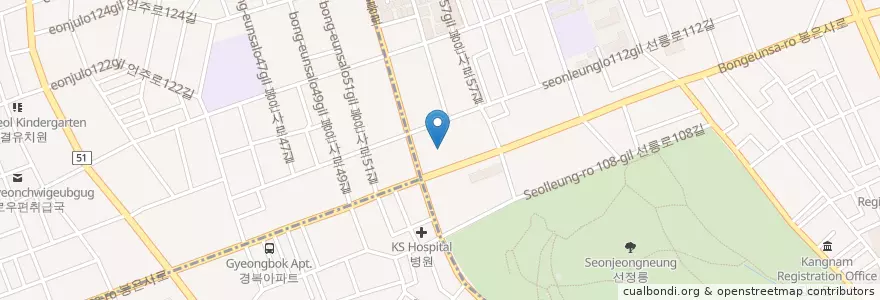 Mapa de ubicacion de 한국벤처정보대학원대학교 en كوريا الجنوبية, سول, 강남구.