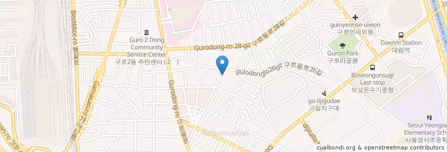 Mapa de ubicacion de Guro Ggumnamu Library en South Korea, Seoul, Guro-Gu, Guro 2(I)-Dong, Guro 4(Sa)-Dong.