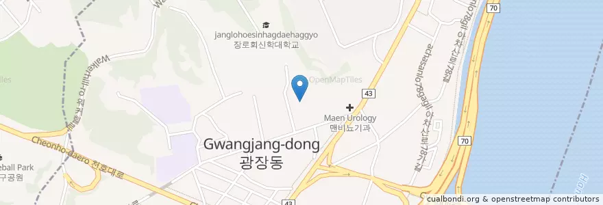 Mapa de ubicacion de 산소망녹음도서관 en Corée Du Sud, Séoul, 광진구, 광장동.