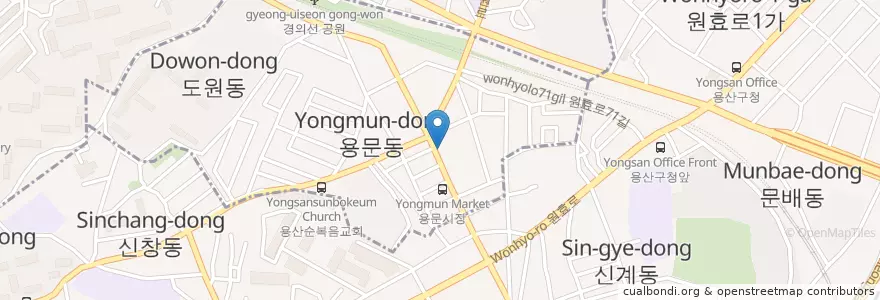Mapa de ubicacion de 용문동 사과나무 도서관 en 大韓民国, ソウル, 龍山区, 원효로1동.
