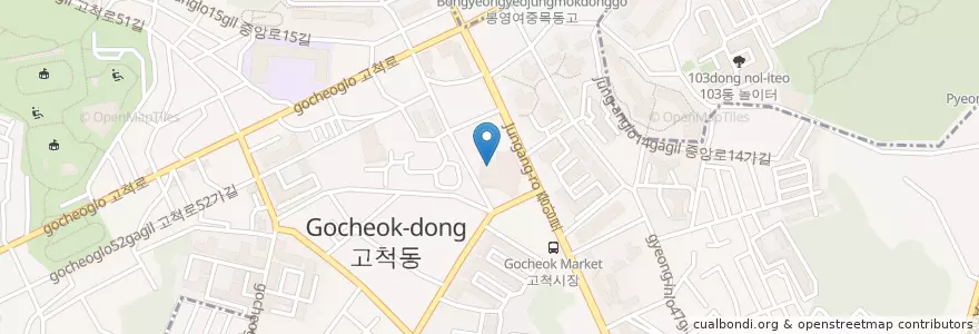 Mapa de ubicacion de 고척교회 어린이도서관책마을문고 en Республика Корея, Сеул, 구로구.