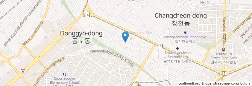 Mapa de ubicacion de 연세대학교김대중도서관 en کره جنوبی, سئول, 마포구, 서교동.