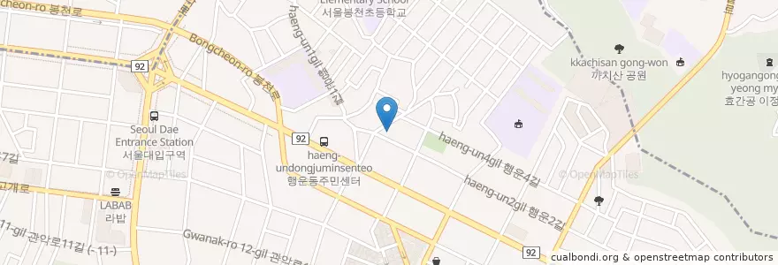 Mapa de ubicacion de 봉천6동문고 en 大韓民国, ソウル, 冠岳区, 행운동.
