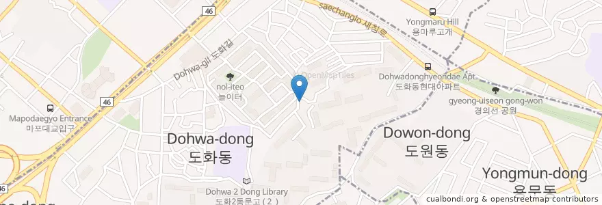 Mapa de ubicacion de 마포어린이영어도서관 en Südkorea, Seoul, 용산구, 도화동.