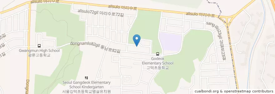 Mapa de ubicacion de 고덕2동문고 en Республика Корея, Сеул, 강동구, 고덕2동, 고덕동.