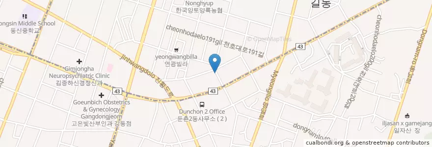 Mapa de ubicacion de 길1동문고 en Coreia Do Sul, Seul, 강동구, 둔촌동, 둔촌2동.