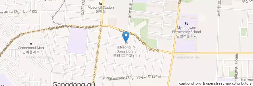 Mapa de ubicacion de 명일1동문고 en 대한민국, 서울, 강동구, 명일동, 명일1동.