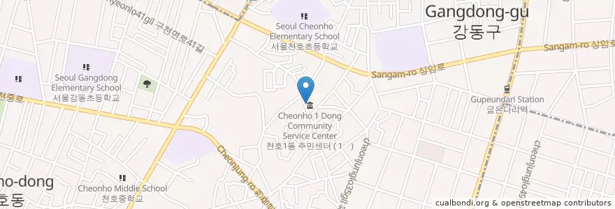 Mapa de ubicacion de 천호1동문고 en کره جنوبی, سئول, 강동구, 천호동, 천호1동.