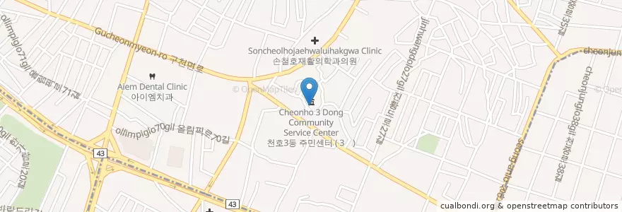 Mapa de ubicacion de 천호3동문고 en Республика Корея, Сеул, 강동구, 천호동, 천호3동.