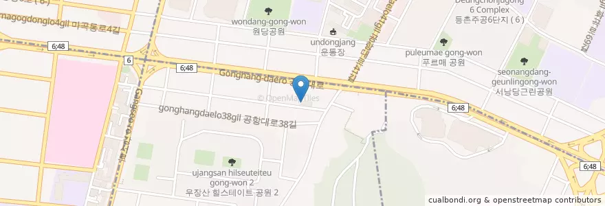 Mapa de ubicacion de 내발산 작은도서관 en Korea Selatan, 서울, 강서구, 우장산동.
