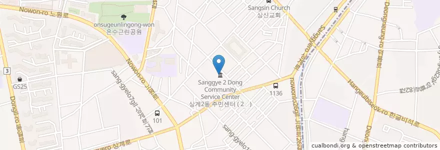 Mapa de ubicacion de 상계2동문고 en 大韓民国, ソウル, 蘆原区.