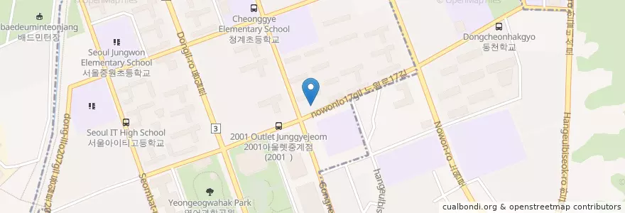 Mapa de ubicacion de 중계3동문고 en کره جنوبی, سئول, 노원구, 중계2·3동.
