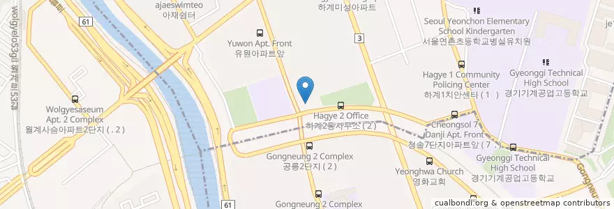 Mapa de ubicacion de 하계2동문고 en 大韓民国, ソウル, 蘆原区, 하계2동.