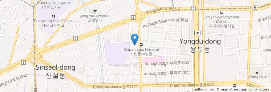 Mapa de ubicacion de 용두2동문고 en Coreia Do Sul, Seul, 동대문구, 용신동.