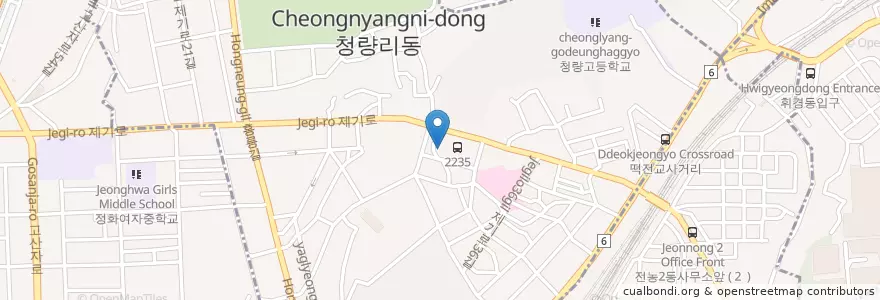 Mapa de ubicacion de 청량리1동문고 en Corée Du Sud, Séoul, 동대문구, 청량리동, 청량리동.