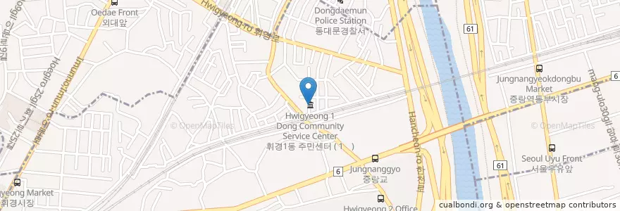 Mapa de ubicacion de 휘경1동문고 en 대한민국, 서울, 동대문구, 휘경1동.