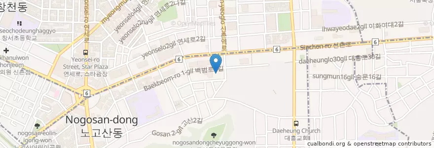 Mapa de ubicacion de 노고산동문고 en Güney Kore, Seul, 마포구.