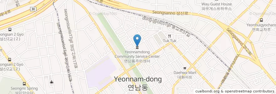 Mapa de ubicacion de 연남동문고 en Республика Корея, Сеул, 마포구, 연남동.