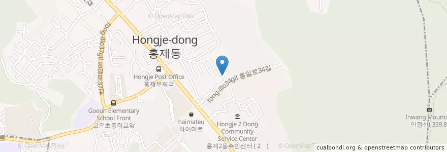 Mapa de ubicacion de 홍제 4동 마을 문고 en Республика Корея, Сеул, 서대문구, 홍제2동.