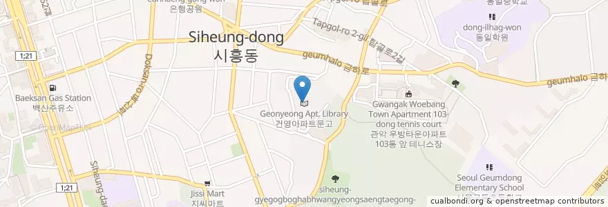 Mapa de ubicacion de 건영아파트문고 en Corée Du Sud, Séoul, 금천구, 시흥5동.
