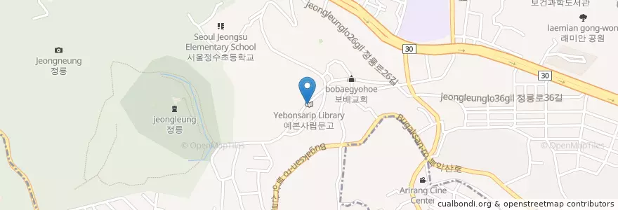 Mapa de ubicacion de 예본사립문고 en Coreia Do Sul, Seul, 성북구, 정릉2동.