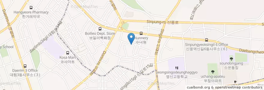 Mapa de ubicacion de Singil 5 Dongsae Village Library en South Korea, Seoul, Yeongdeungpo-Gu, Singil 5(O)-Dong.