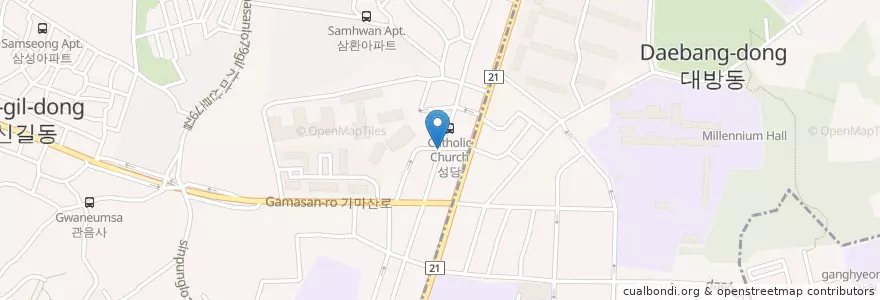 Mapa de ubicacion de 신길7동새마을문고 en کره جنوبی, سئول, 영등포구, 동작구, 신길7동.