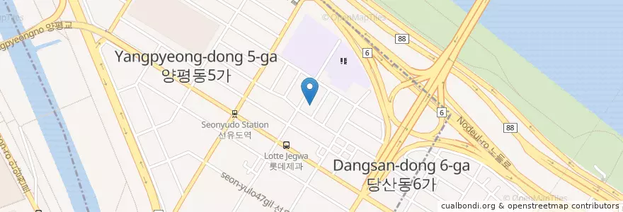 Mapa de ubicacion de Yangpyeong 2 Dongsae Village Library en South Korea, Seoul, Yeongdeungpo-Gu, Dangsan 2(I)-Dong, Yangpyeong-Dong.