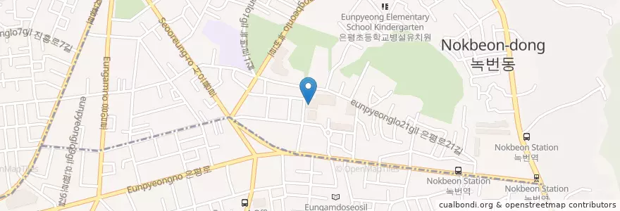 Mapa de ubicacion de Eunpyeongdoseosarangbang Library en South Korea, Seoul, Eunpyeong-Gu, Nokbeon-Dong.