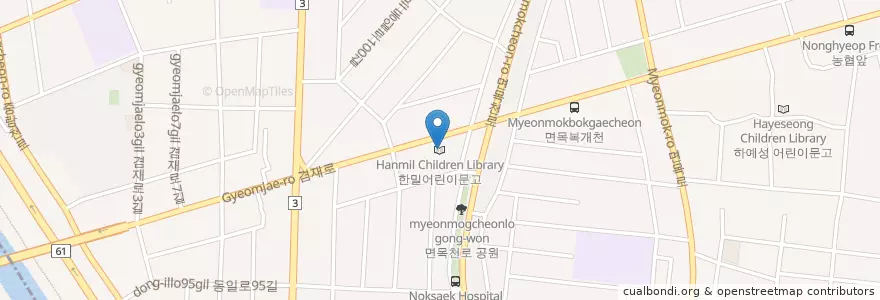 Mapa de ubicacion de 한밀어린이문고 en Corea Del Sur, Seúl, 중랑구, 면목5동.