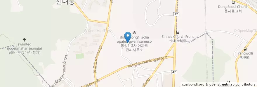Mapa de ubicacion de 동성1.2차 아파트도서실문고 en Güney Kore, Seul, 중랑구, 신내1동.