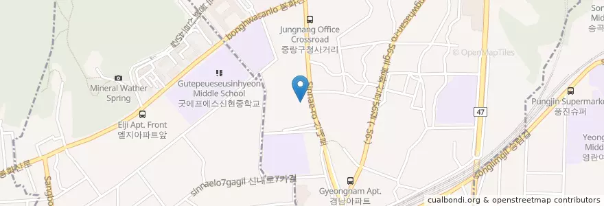 Mapa de ubicacion de 성원아파트 도서실문고 en Corée Du Sud, Séoul, 중랑구, 신내1동, 신내2동.