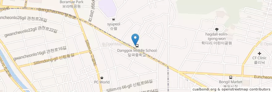 Mapa de ubicacion de 봉천1동문고 en كوريا الجنوبية, سول, 보라매동.