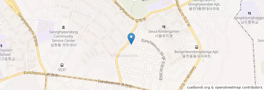 Mapa de ubicacion de 봉천2동문고 en Corée Du Sud, Séoul, 관악구, 성현동.